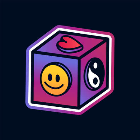 Trippe dice cube t-shirt print design. Vector hand drawn logo cartoon character illustration.のイラスト素材
