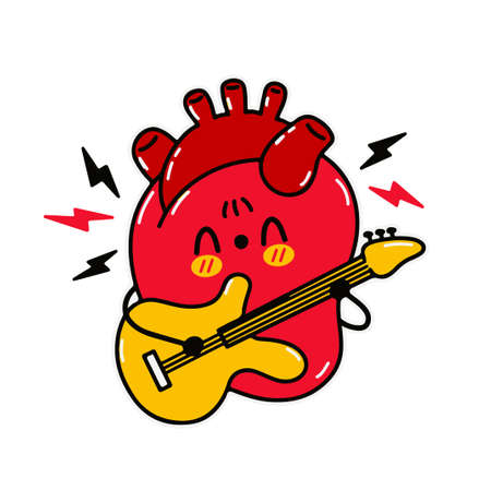 Cute funny heart human organ play on guitar.のイラスト素材