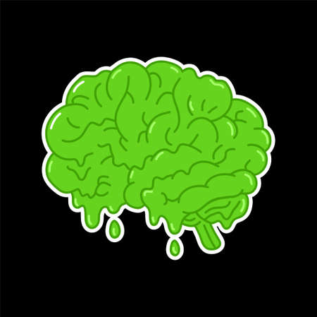 Funny acid green melting human brain organ.のイラスト素材
