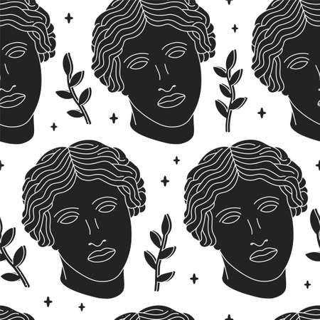 Ancient Greek Venus head monochrome seamless pattern.のイラスト素材