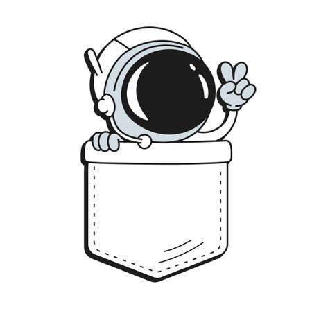 Astronaut in pocket t-shirt print.Vector cartoon doodle line style character logo illustration design.Isolated on white background. Funny vintage astronaut print for pocket t-shirt,clothing conceptのイラスト素材