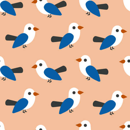 Cute birds background seamless pattern.Vector cartoon flat hand drawn style character illustration design.Vintage paper birds minimal scandinavian seamless pattern,wallpaper conceptのイラスト素材