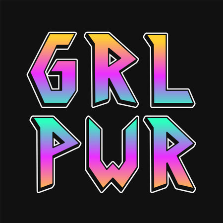 GRL PWR t-shirt print. Vector hand drawn 80s arcade style lettering illustration. Grl pwr,girl power,feminism lettering print for t-shirt, poster,sticker,cover,logo conceptのイラスト素材