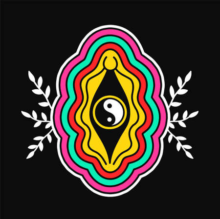 Yin Yang symbol t-shirt print.Vector cartoon graphic illustration logo design.Yin yang print for poster,t-shirt,logo conceptのイラスト素材