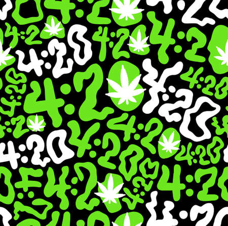 Deformed wavy 420 number seamless pattern wallpaper.Vector graphic character illustration.420 trippy lettering,weed,rasta,cannabis,marijuana seamless pattern wallpaper print conceptのイラスト素材