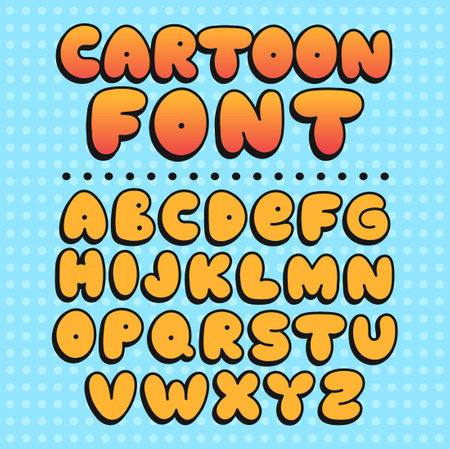 Funny cartoon font. Vector doodle line illustration letters. Trendy alphabet,cartoon comic abc conceptのイラスト素材