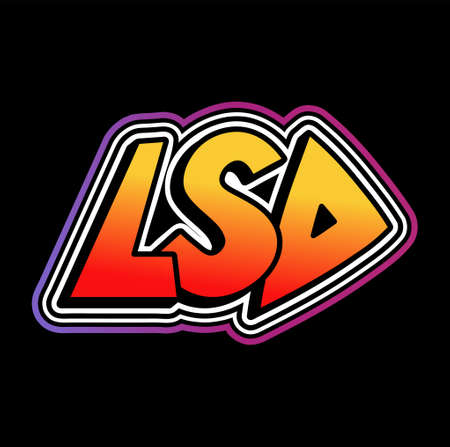 LSD word,trippy psychedelic graffiti style letters.Vector hand drawn doodle cartoon logo illustration.Funny cool trippy letters,trip,lsd,acid fashion,80s style print for t-shirt,poster conceptのイラスト素材