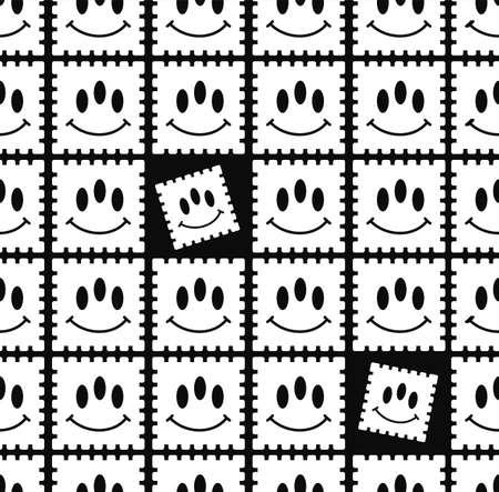 Acid lsd paper blotter marks with smile face seamless pattern. Vector hand drawn doodle style cartoon background illustration. Trippy acid,lsd marks,smile face seamless pattern wallpaper print conceptのイラスト素材
