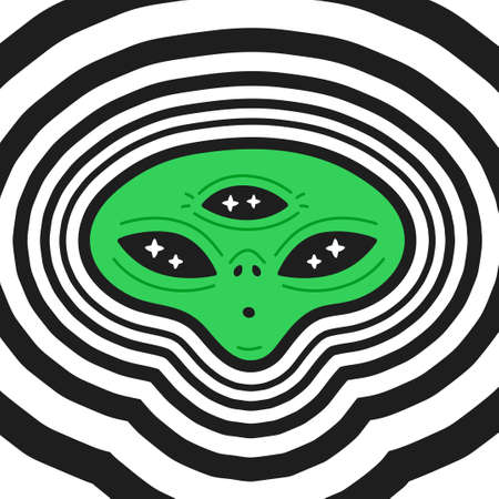 Funny alien head. Vector hand drawn doodle cartoon illustration icon. Alien,ufo,trippy,psychedelic...