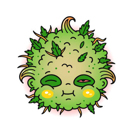 Funny weed bud head print for t shirt.Vector line doodle traditional retro cartoon illustration.Funny weed,marijuana,cannabis vintage cartoon print poster,t-shirt,sticker conceptのイラスト素材