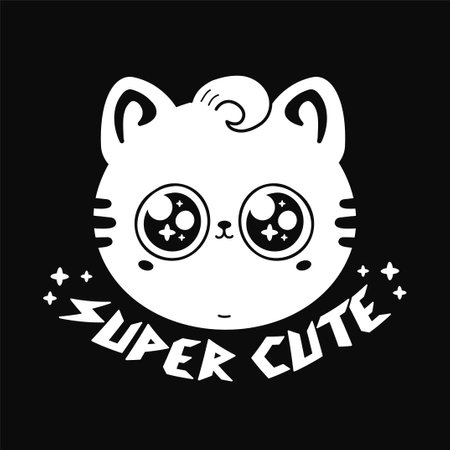 Cute funny little baby cat face. Super cute slogan. Vector hand drawn cartoon character illustration logo icon. Pet, kitty, cat print for logo,t-shirt,poster conceptのイラスト素材