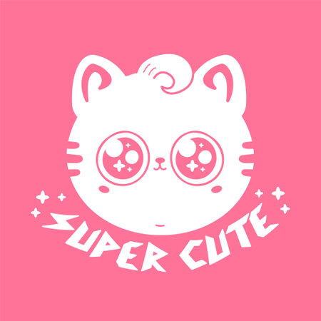Cute funny little baby cat face. Super cute slogan. Vector hand drawn cartoon kawaii character illustration logo icon. Pet, kitty, cat print for logo,t-shirt,poster conceptのイラスト素材