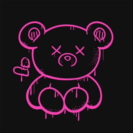 Pink dead bear toy print for t-shirt. Vector cartoon graffiti style logo icon. Print for poster,t-shirt,tee,logo,sticker conceptのイラスト素材