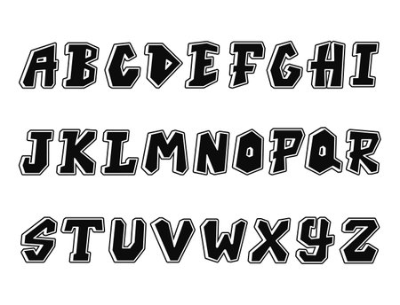Graffiti letters font.Vector hand drawn line cartoon illustration. Graffiti letters,abc,urban, font fashion print for t-shirt,poster,logo art conceptのイラスト素材