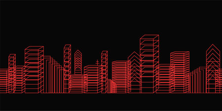 City skyline. Vector line illustration. city landscape bannerのイラスト素材