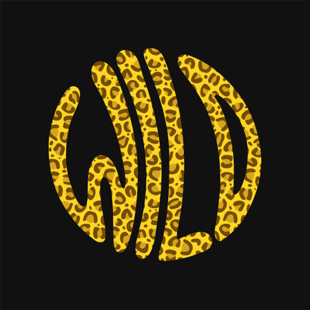 Wild quote in circl . Vector hand drawn lettering illustration. Wild lettering,leopard fur skin print for t-shirt,tee,poster,sticker, logo conceptのイラスト素材
