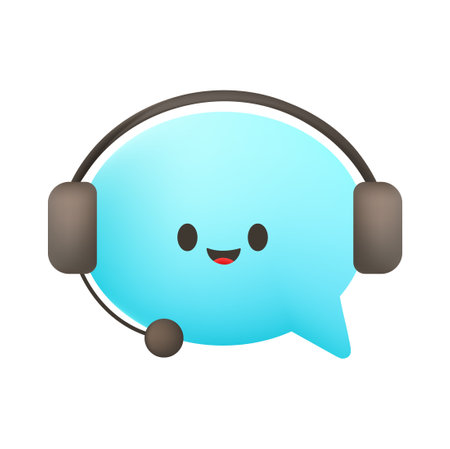 Cute speech bubble with headphones and microphone. Vector flat cartoon character illustration icon. Speech bubble,support conceptのイラスト素材