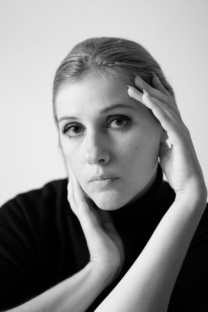 A woman's face.Black and white artistic portraitの写真素材