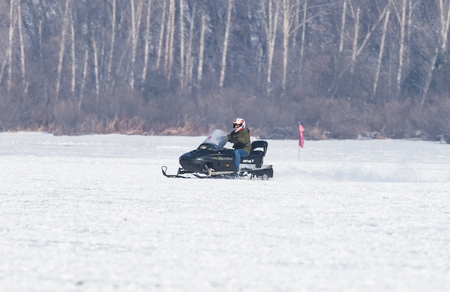 Snowmobile for winter travelのeditorial素材