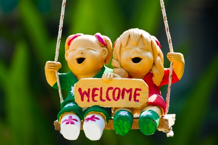 Welcome dolls made of clay.の写真素材