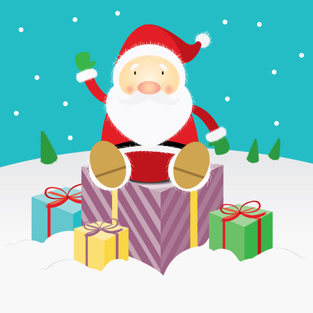 Santa Claus  sitting on a presentのイラスト素材