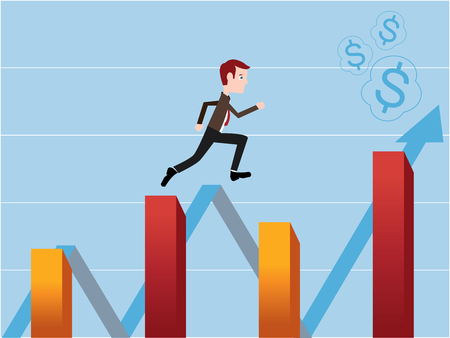 Stock trader running on the financial stock bar chartsのイラスト素材