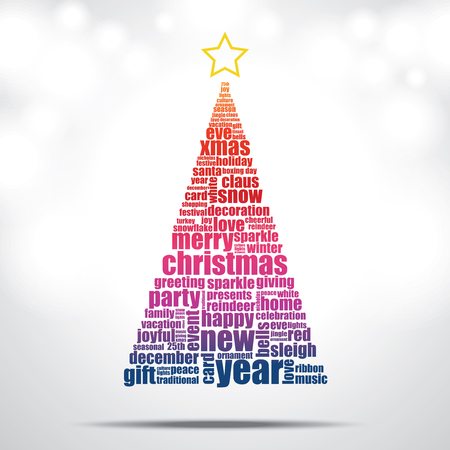 Christmas tree filled by Christmas and happy new year word cloudのイラスト素材