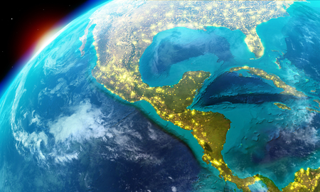 North America including Mexico,Costa Rica, Cuba,Bahamas, some parts of usa and so on along with city lightsの写真素材