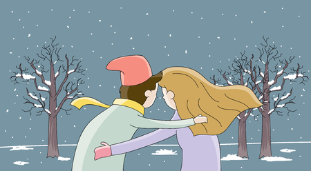 Winter love-Man and woman hug each otherのイラスト素材
