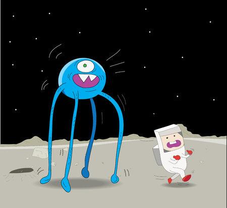 Alien chasing astronautのイラスト素材