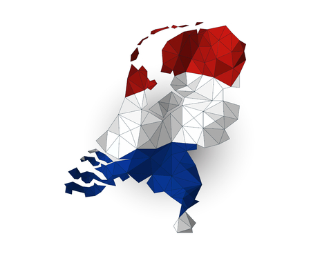 Low poly Netherlands map on a waving flagのイラスト素材