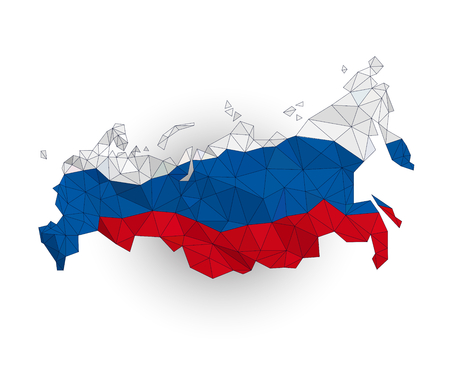 Low poly Russia map on a waving flagのイラスト素材