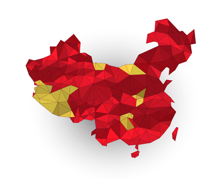Low poly China map on a waving flagのイラスト素材