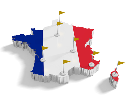 France map with flags on the flagpoles showing the major cities.の写真素材