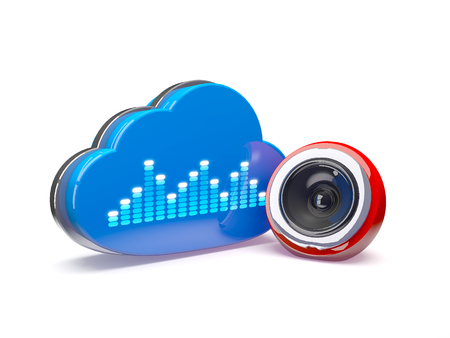 Cloud with equalizer and modern speaker  3D illustrationの写真素材