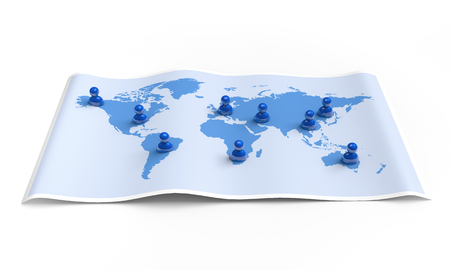 User icons spreading on the world map  3D illustrationの写真素材