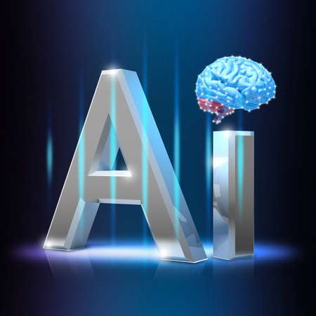 3d rendered illustration of the human brain and the Ai letters - Ai intelligence conceptの写真素材
