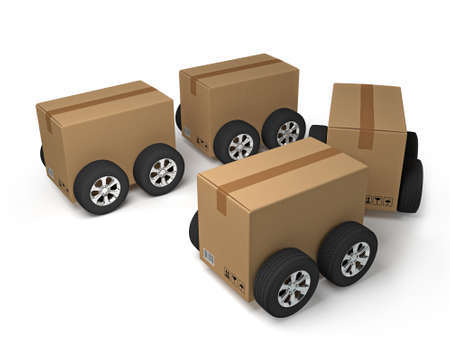 Parcel box vehicles - Shipping delivery concept - 3D illustrationの写真素材