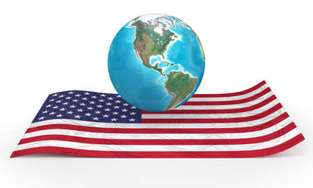 Earth globe and United States of America flag. 3d render.の写真素材
