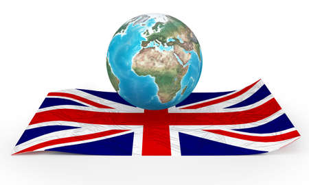 United Kingdom flag with earth globe - 3D render illustration on white backgroundの写真素材