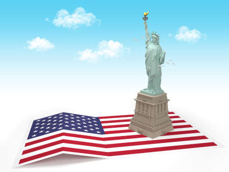 Statue of Liberty with USA flag on white background. 3d renderingの写真素材