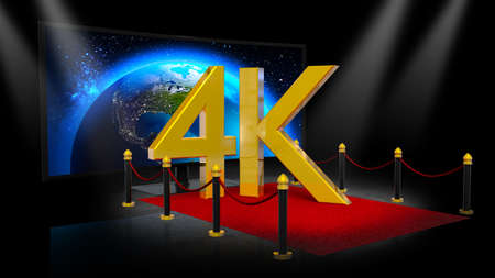 3D rendering of 4K Ultra HD with red carpet on stageの写真素材