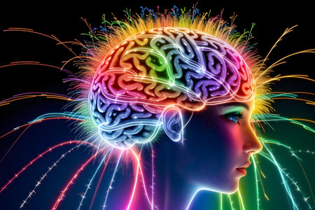 Electrical sparking gorgeous colorful human brain. Ai intelligence concept. Generative AIの素材
