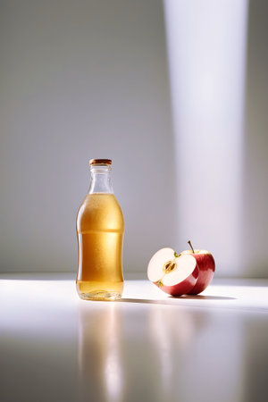 Apple cider vinegar in a bottle with fresh apples. Generative Ai.の素材