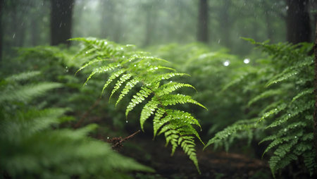 Ferns in the rainforest. Generative Ai.の素材