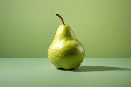 Green pear on a green background. Generative Ai.の素材