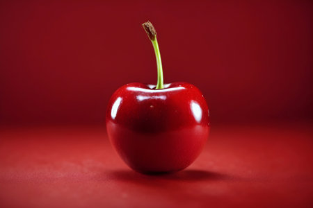 Red cherry on a red background. Generative Ai.の素材