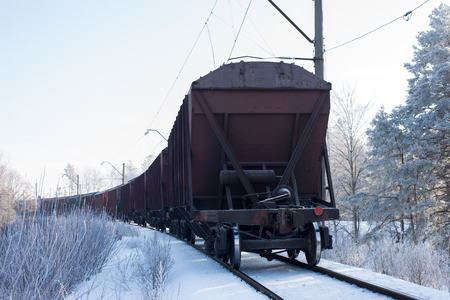 Frosty railway, freight trainの写真素材