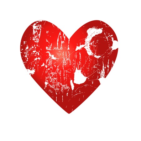 Red heart with scratches and abrasions aged texture on white backgroundのイラスト素材