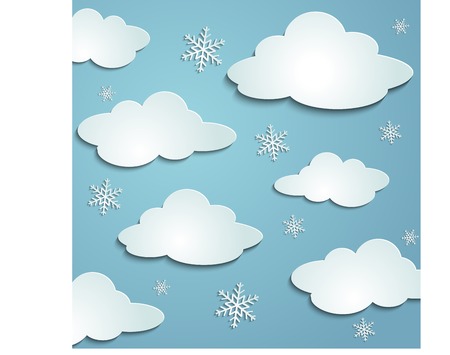 blue sky, white snow clouds, paper stickers cast shadows winterのイラスト素材